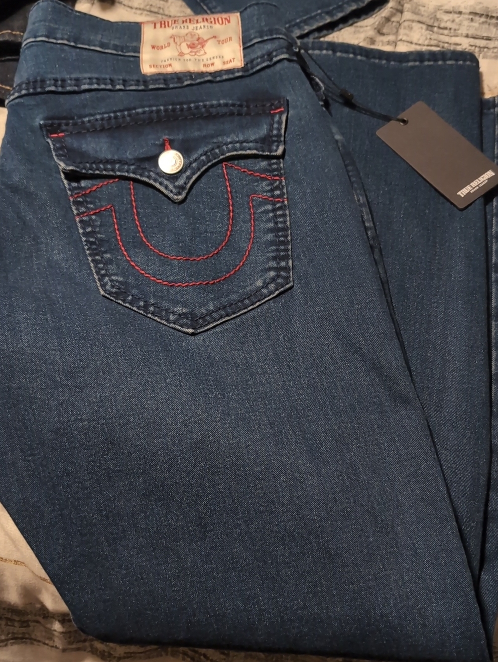 True Religion Indigo Denim Jeans with Red Stitching